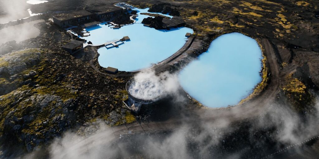Aerial visualisation of the new Earth Lagoon facility at Lake Mývatn in north Iceland