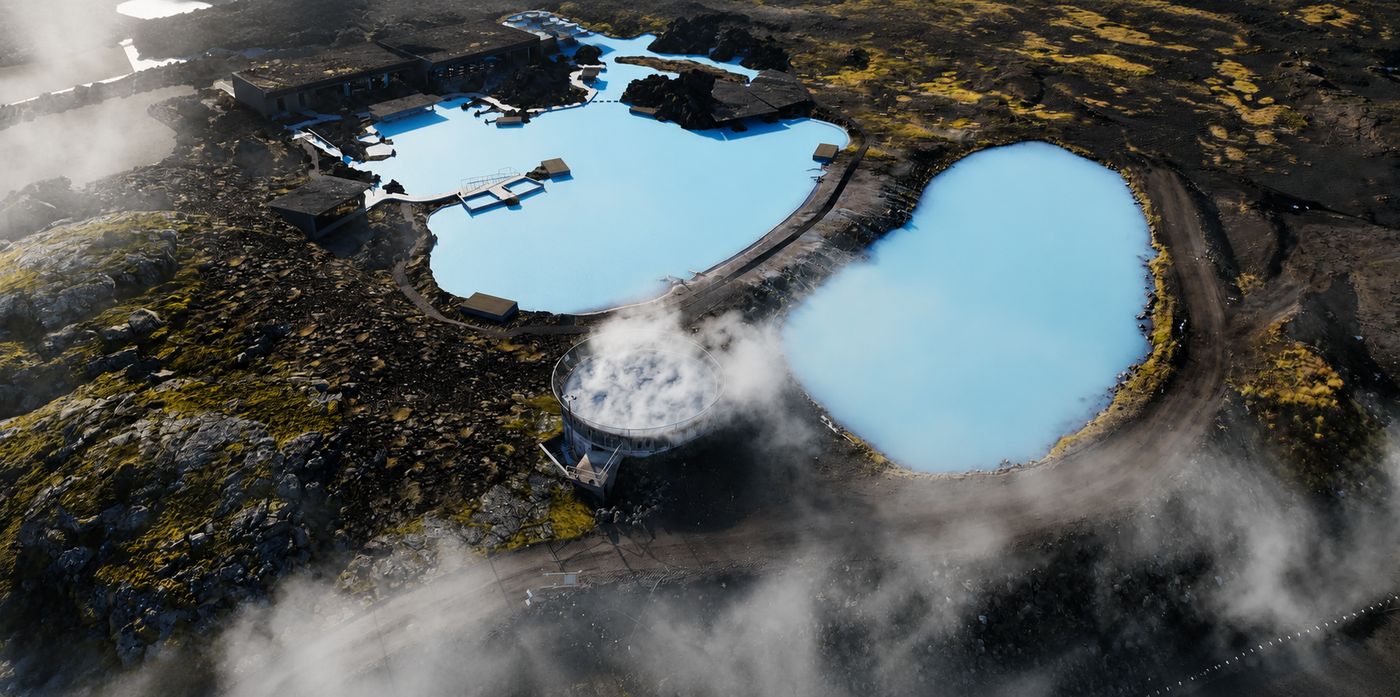 Aerial visualisation of the new Earth Lagoon facility at Lake Myvatn in north Iceland