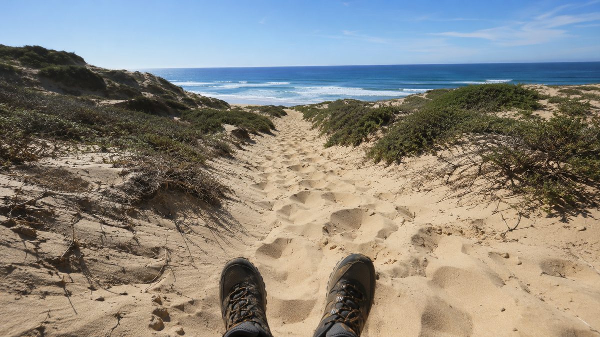 Deep sand hiking trail through dunes on the Fishermen's Trail Portugal