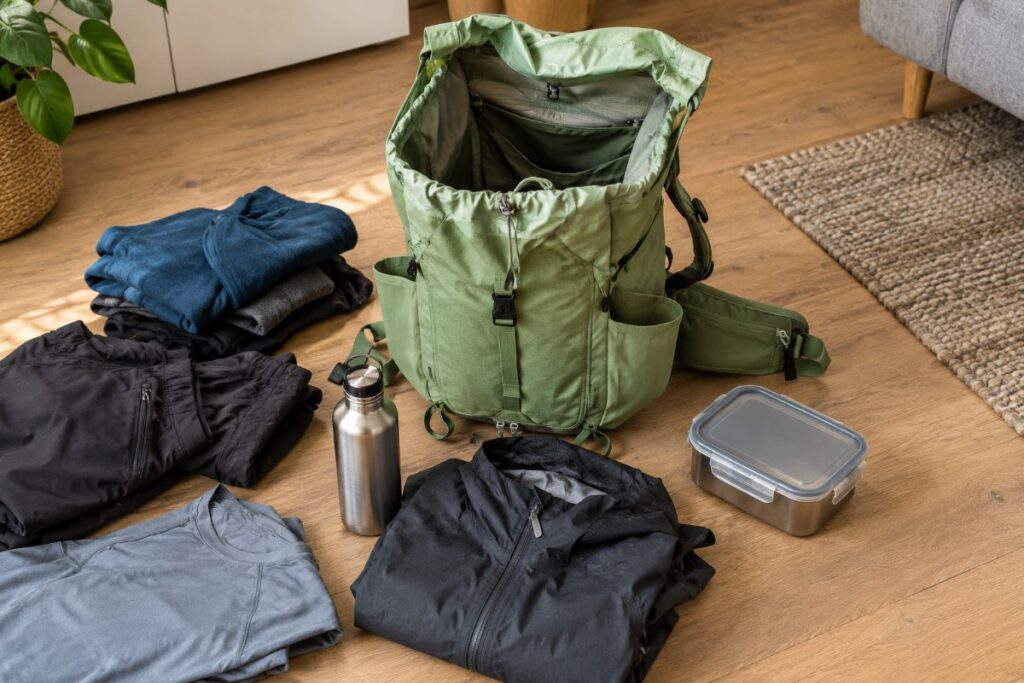 30L hiking backpack test pack with food container for the Fishermen’s Trail