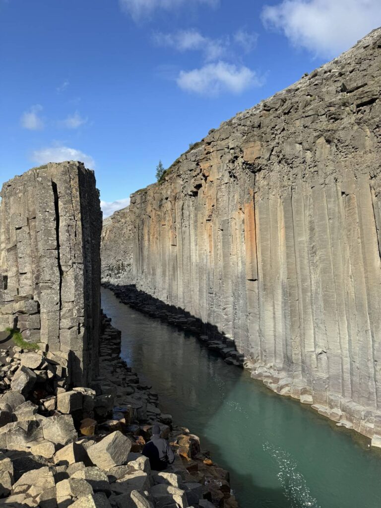 Stuðlagil Canyon east side basalt columns in early morning light